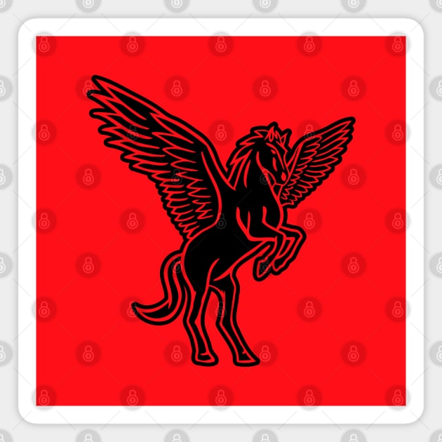 Black Pegasus on Red Magnet by shaldesign